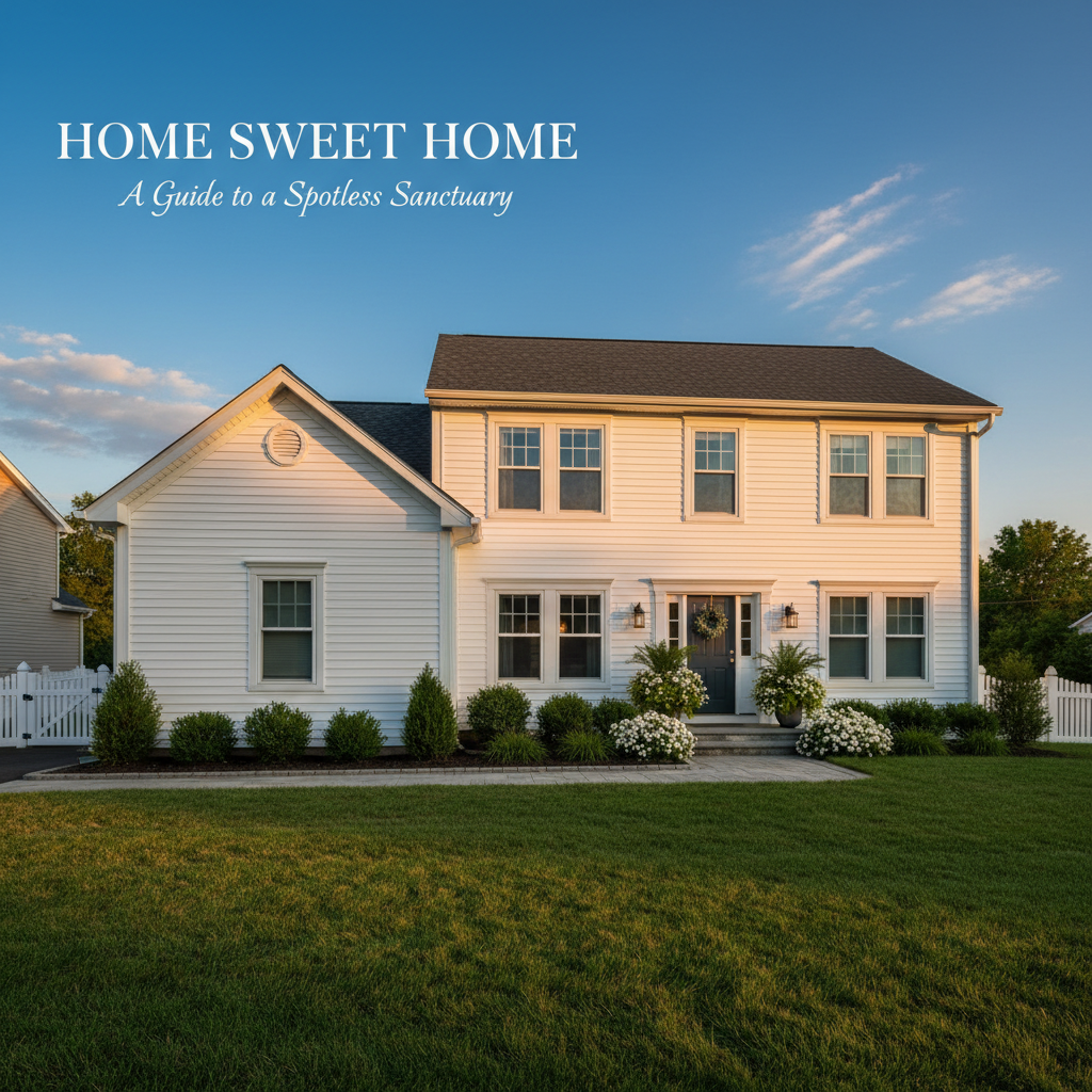 Modern suburban home with sparkling clean siding under sunlight