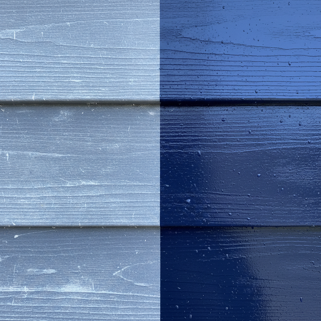 Vinyl siding free of chalky oxidation showing vibrant original color