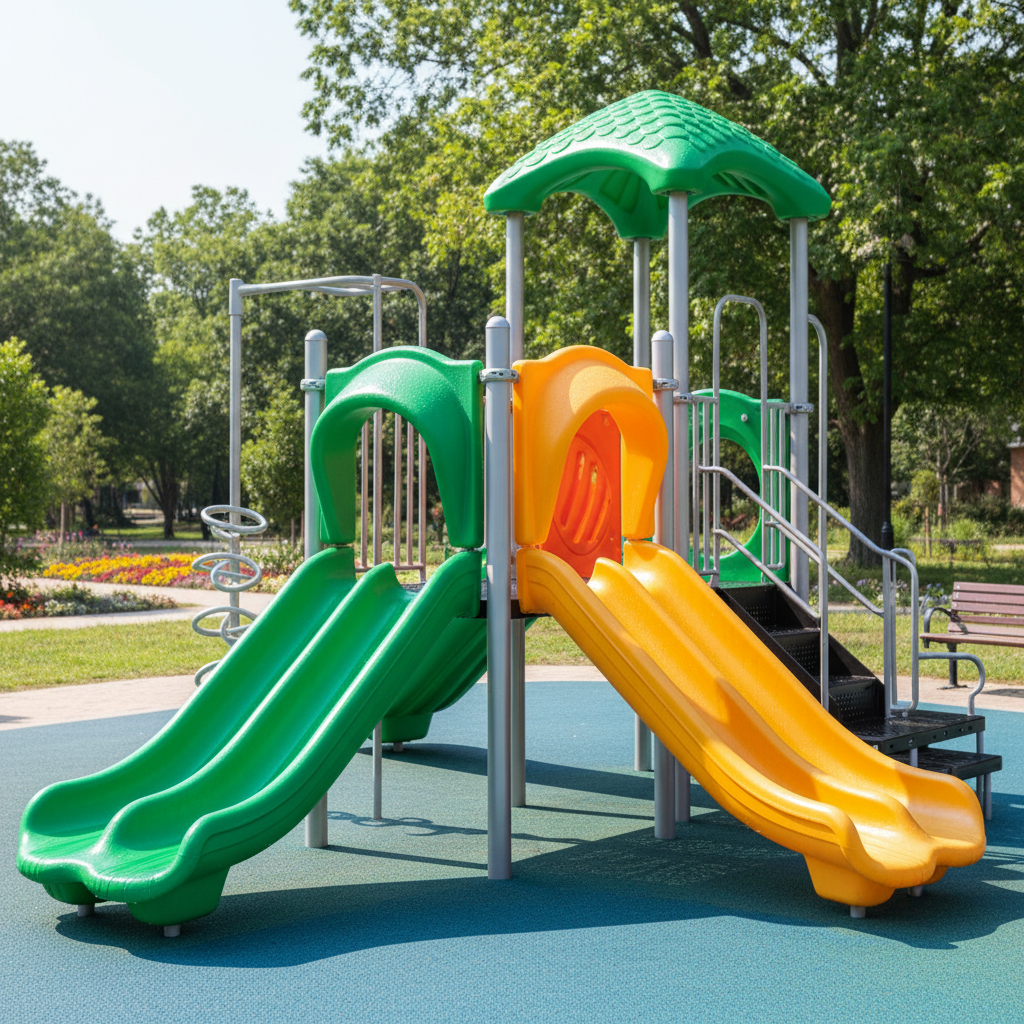 Clean brightly colored playground equipment sparkling and disinfected