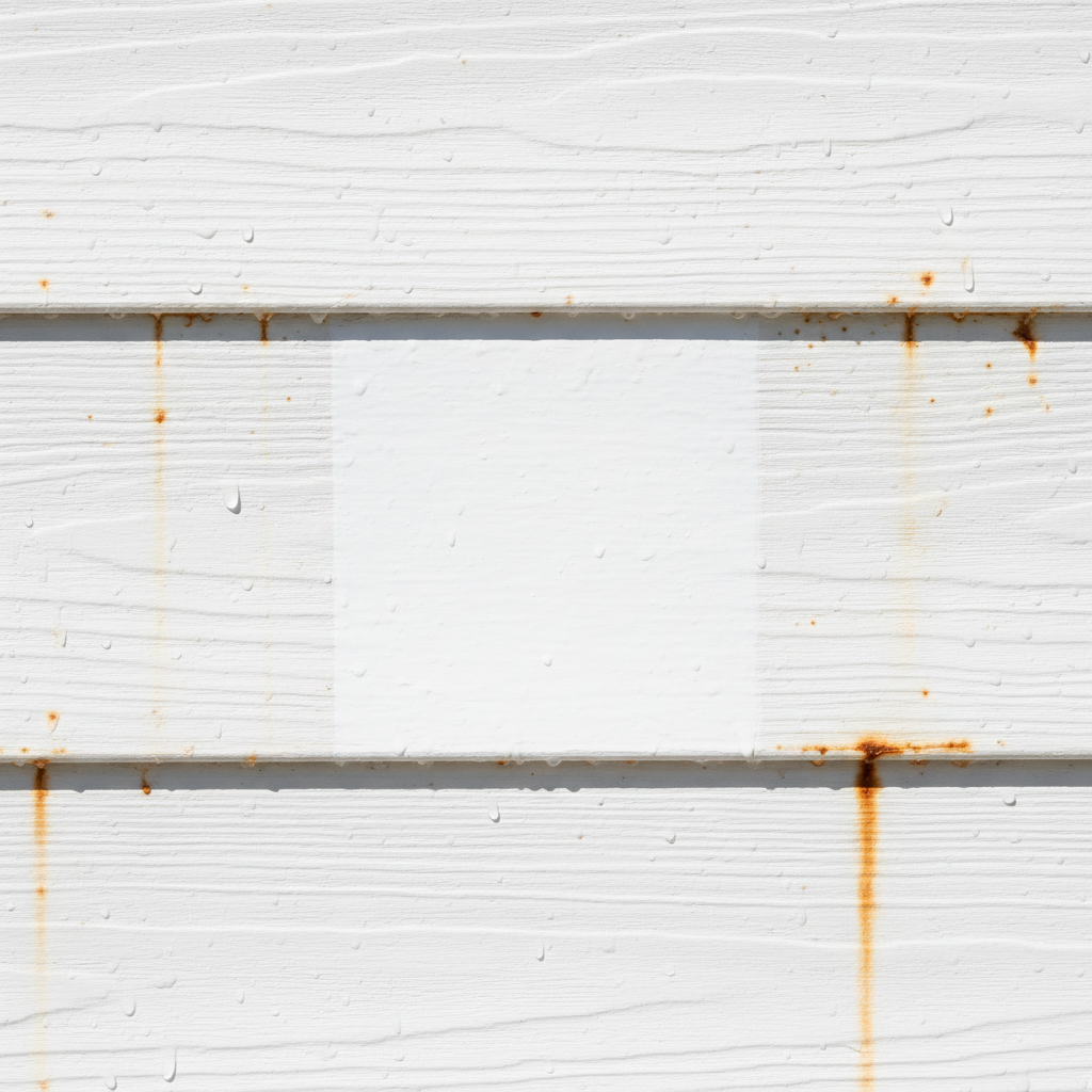 Vinyl siding with rust stain completely removed showing clean surface